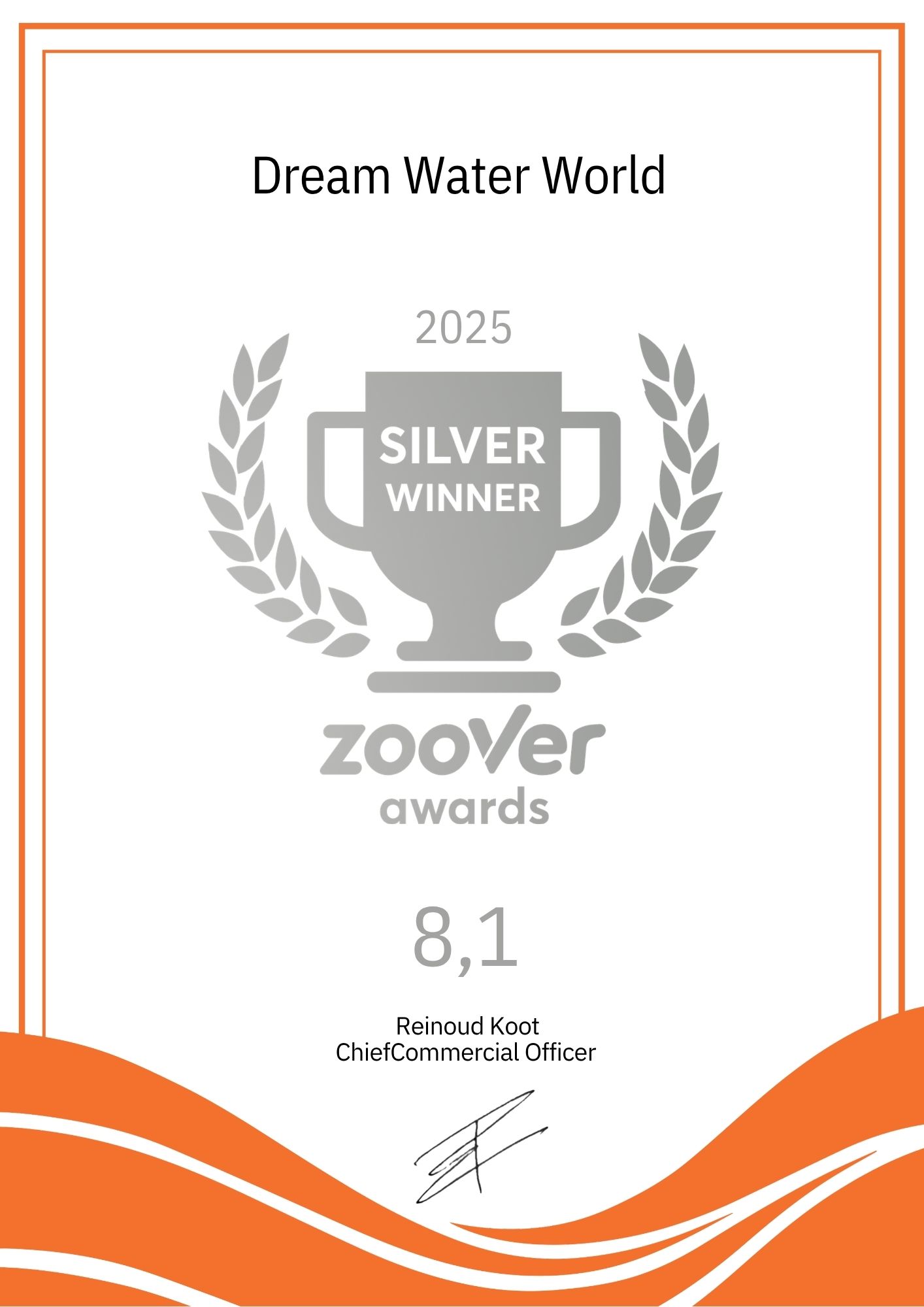 Zoover Silver Award 2025 Zertifikat